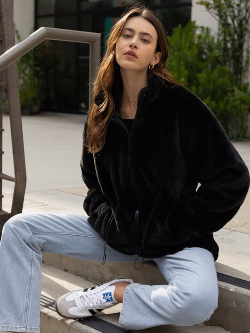128. Faux fur cozy zip jacket coat brown
